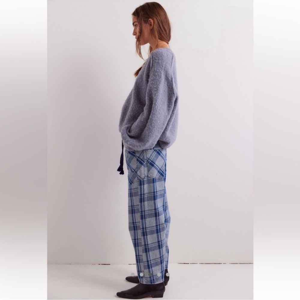 Free People WE THE FREE: Moxie Barrel Low Slung Pull On Jeans In Plaid …NWOT - Picture 3 of 10
